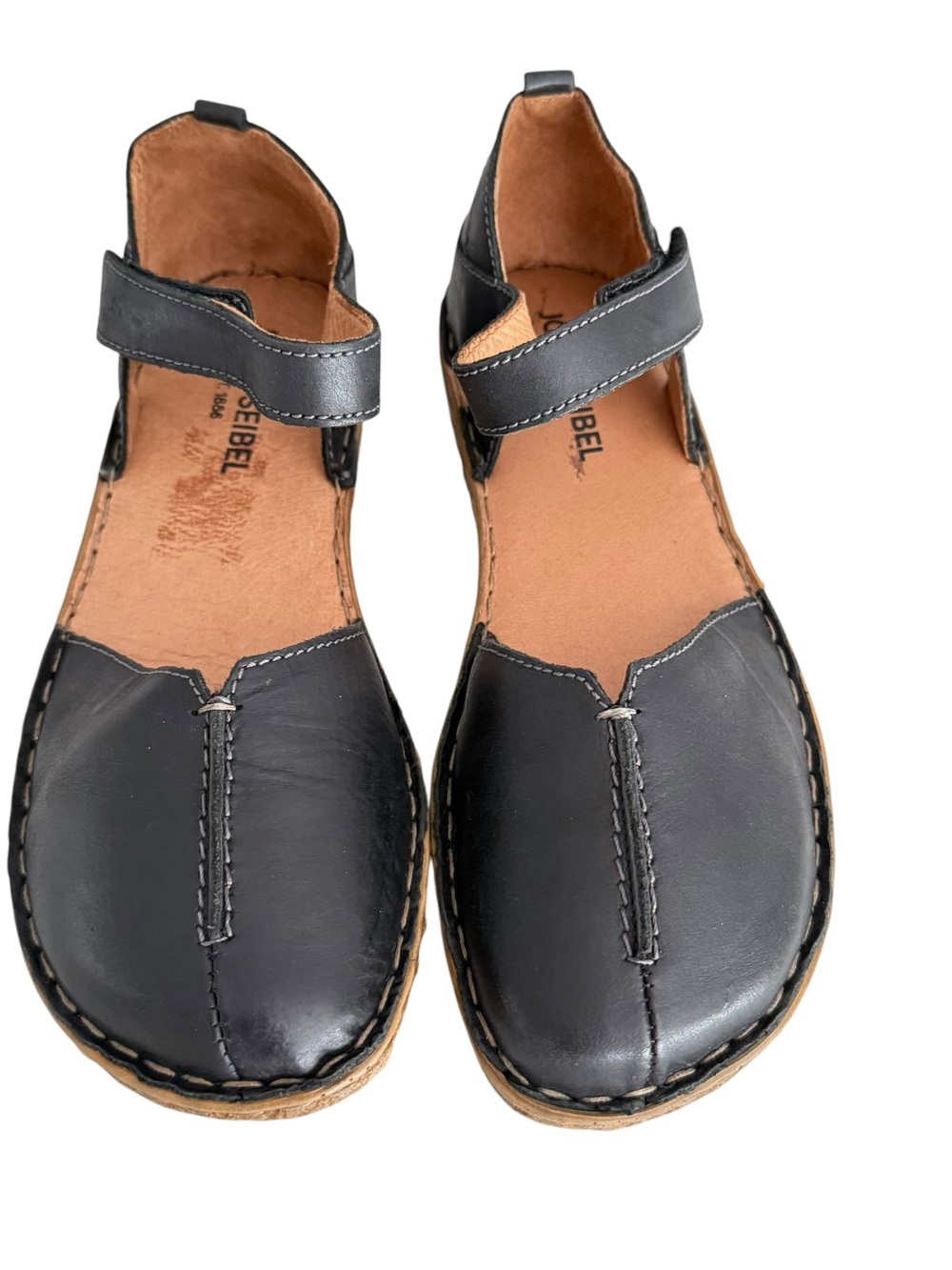 Josef Seibel Rosalie 42 Women Black Leather Sandal Ankle Strap Mary Jane Casual